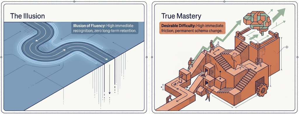 The Illusion of Fluency vs Desirable Difficulty leading to True Mastery