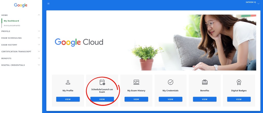CertMetrics Dashboard - Click Schedule/Launch an Exam