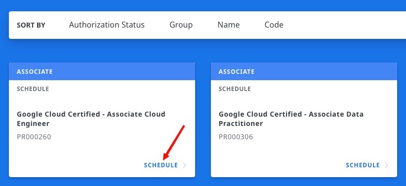 Select your certification exam and click Schedule