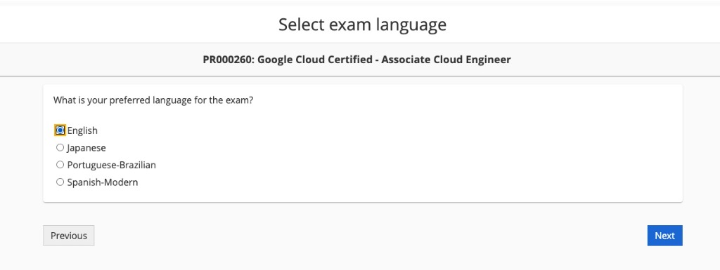 Select exam preferred language