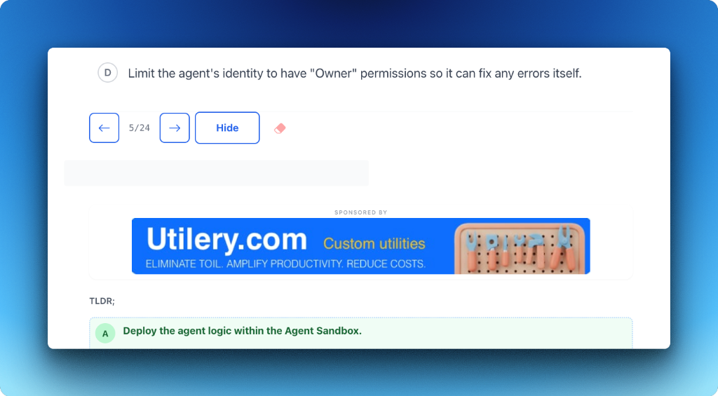 Example of sponsor banner inside an active question scenario